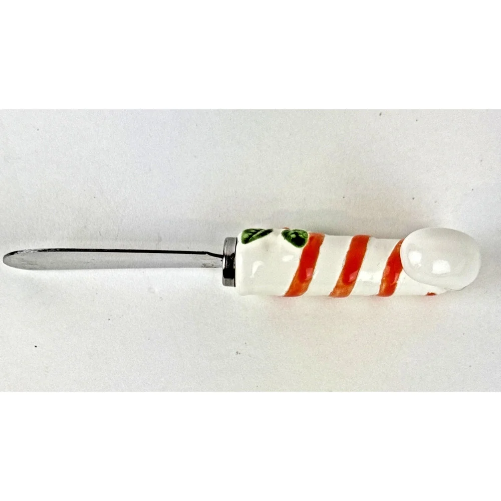 Knobler Stainless Japan Christmas Candy Cane Cheese Spreader Festive Vintage